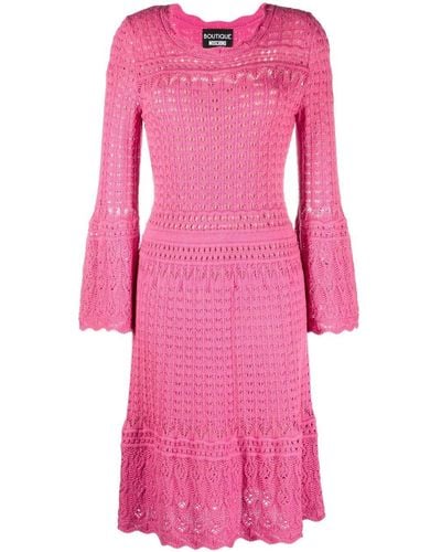 Boutique Moschino Long-sleeve Open-knit Dress - Pink