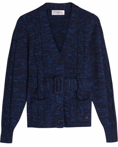 Victoria Beckham Belted Cable Knit Cardigan - Blue