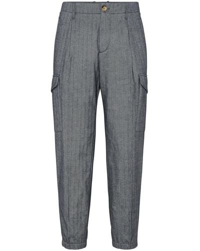 Brunello Cucinelli Zipped-cuff Cotton Trousers - Grey