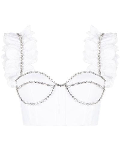 Area Embellished Crop Top - White