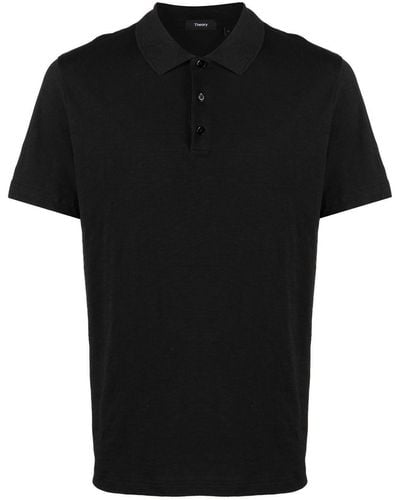 Theory Button-front Short-sleeved Polo Shirt - Black