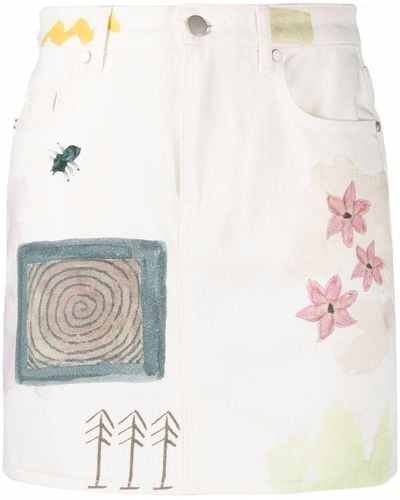 McQ Floral-print Denim Mini Skirt - White