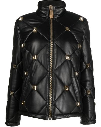Philipp Plein Studded Leather Puffer Jacket - Black
