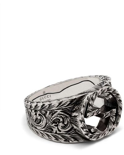 Gucci 925 Sterling Silver Interlocking Engraved Ring - White