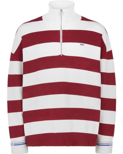 Gcds Striped Half-zip Sweatshirt - Red