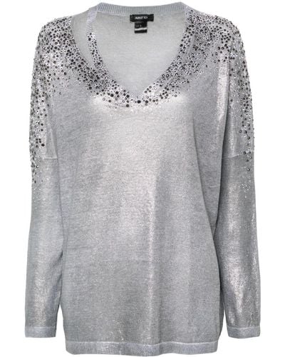 Avant Toi Crystal-embellished V-neck Sweater - Gray