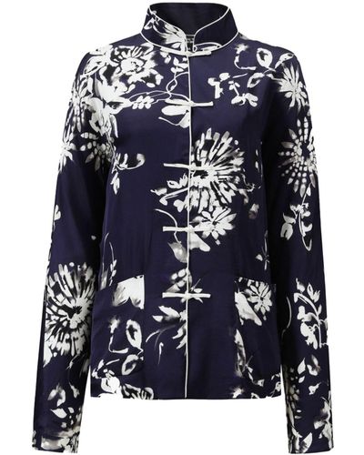 Shanghai Tang Floral-print Cotton Jacket - Blue