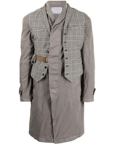 Kolor Checked Waistcoat Layer Coat - Grey