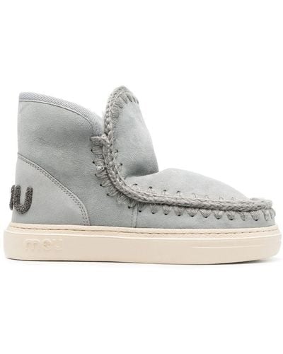 Mou Embroidered-logo Slip-on Boots - Gray