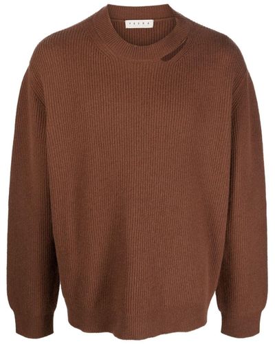 Paura Cut-out Virgin Wool Jumper - Brown