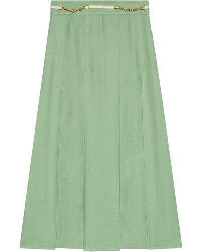 Gucci GG Chain Belt Pleated Skirt - Green