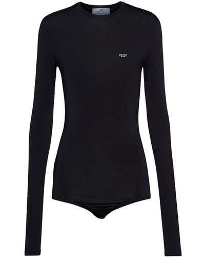 Prada Logo-print Satin Bodysuit - Black