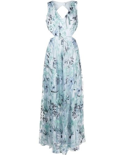 Marchesa Cut-out Floral-embroidery Gown - Blue