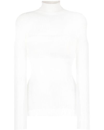 Quira Semi-sheer Ribbed-knit Top - White