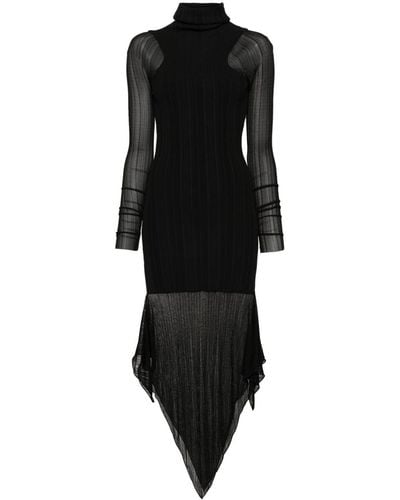 Mugler Drape-detail Ribbed Dress - Black