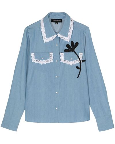 Cynthia Rowley Floral-appliqué Cotton Shirt - Blue