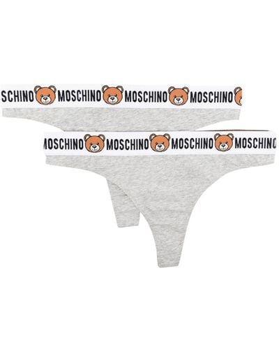 Moschino Logo-waistband Cotton-blend Thongs (pack Of Two) - White