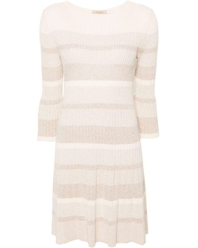 Twin Set Stripe-print Knitted Minidress - Natural