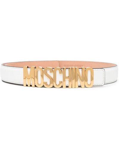 Moschino Logo-plaque Leather Belt - Natural