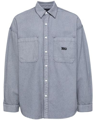 Izzue Embroidered-motif Cotton Shirt - Blue