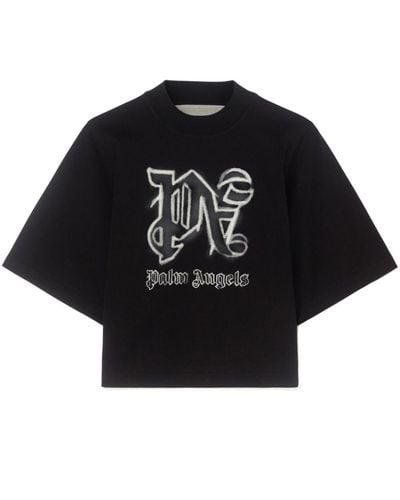 Palm Angels T-shirt crop à logo Hyper imprimé - Noir