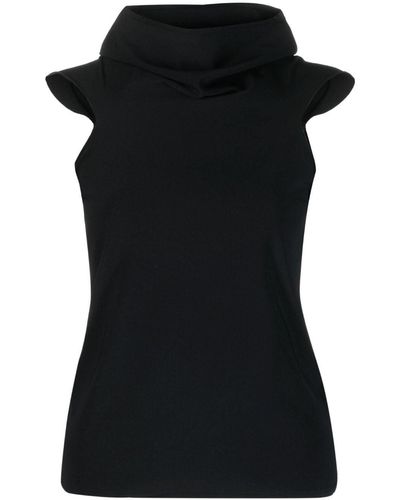 Quira Cowl-neck Short-sleeve Knitted Top - Black