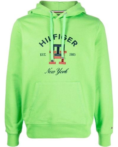 Tommy Hilfiger Embroidered-logo Cotton Hoodie - Green