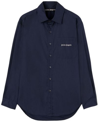 Palm Angels Logo-embroidered Cotton Shirt - Blue