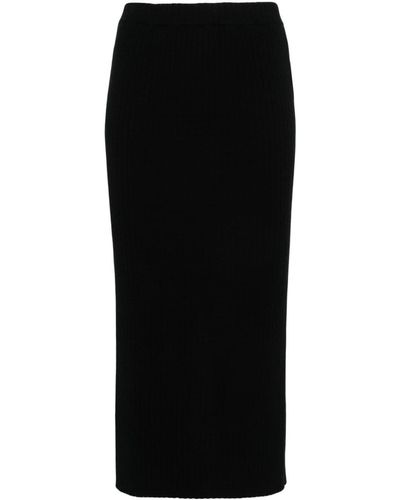 Allude Ribbed-knit Midi Skirt - Black