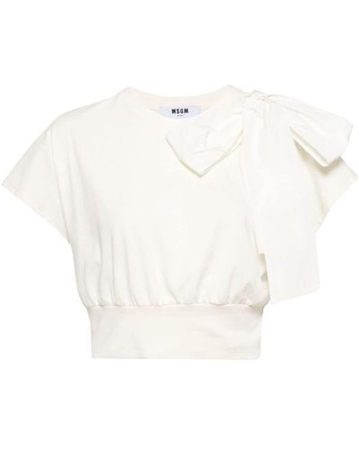MSGM Oversize-bow Detail Cotton T-shirt - White