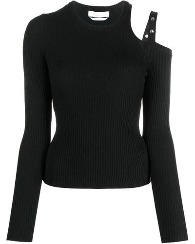 Blumarine Eyelet-embellished Ribbed Sweatshirt - Black