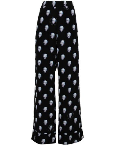 Stella McCartney Graphic-print wide-leg silk trousers - Schwarz