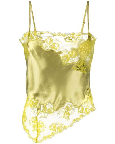 Collina Strada Lace-detail Satin-finish Top - Yellow