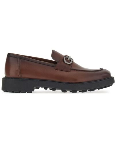 Ferragamo Gancini-buckle Leather Boat Shoes - Brown