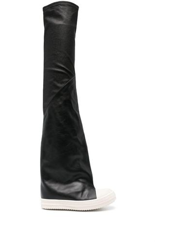 Rick Owens Thigh-high Leather Sneaker Boots - White