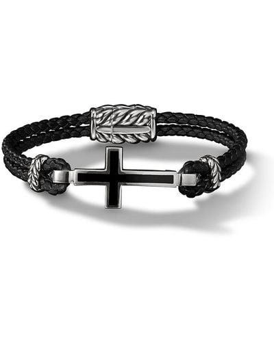 David Yurman Exotic Stone Cross Onyx Leather Bracelet - Black