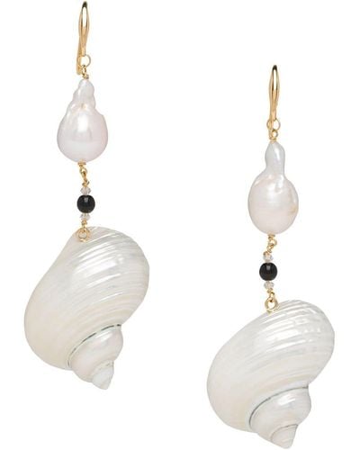 Prada Shell Drop Earrings - White