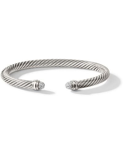 David Yurman Sterling Silver Cable Classics Diamond Bracelet - Metallic