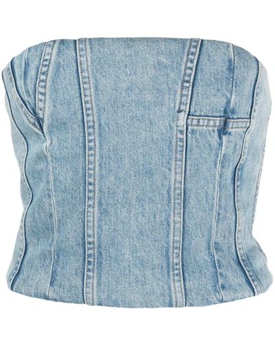 Amiri Ma Denim Bustier Crop Top - Women's - Cotton/polyester/nylon/spandex/elastanespandex/elastane - Blue