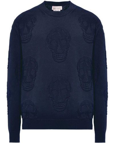 Alexander McQueen Skull Textured Jumper - Blue