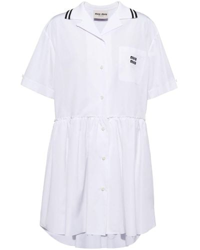 Miu Miu Logo-print Poplin Minidress - White