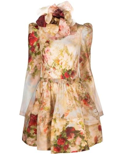 Zimmermann Robe courte en soie à fleur oversize appliquée - Neutre