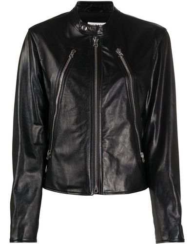 MM6 by Maison Martin Margiela Band Collar Zipped Leather Jacket - Black