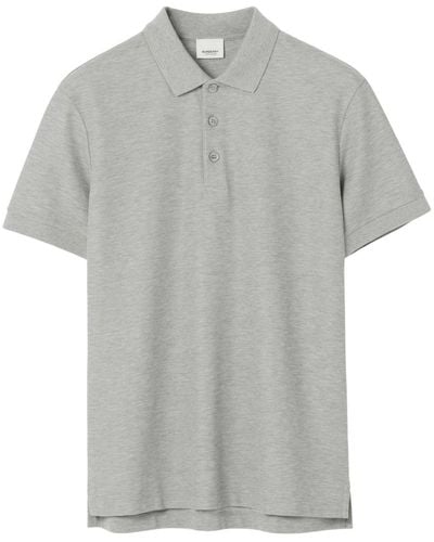 Burberry Embroidered Oak-leaf Cotton Polo Shirt - Gray