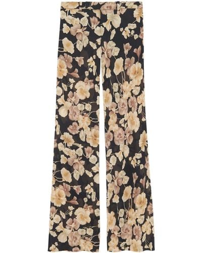 Saint Laurent Flared Pants In Floral Silk Georgette - Multicolor