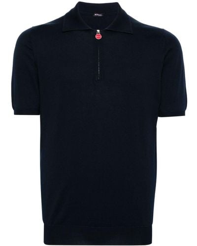 Kiton Zipped Cotton Polo Shirt - Blauw