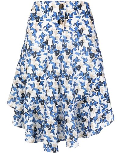 Bambah Asymmetrischer Rock mit Blumen-Print - Blau