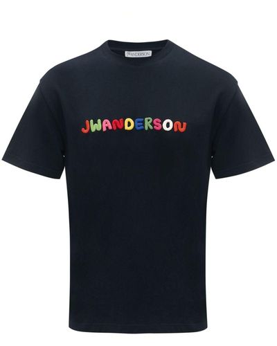 JW Anderson Logo-Embroidered Cotton T-Shirt - Blue