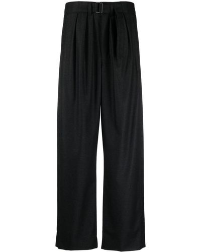 Lemaire Belted Pleated Cashmere-blend Trousers - Black