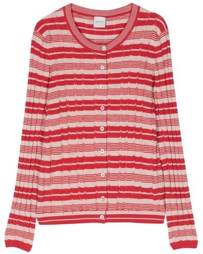 Paul Smith Striped Organic Cotton Cardigan - Red